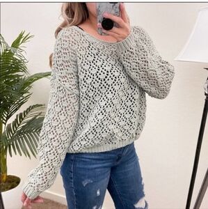 Open Knit Chenille Sage Sweater